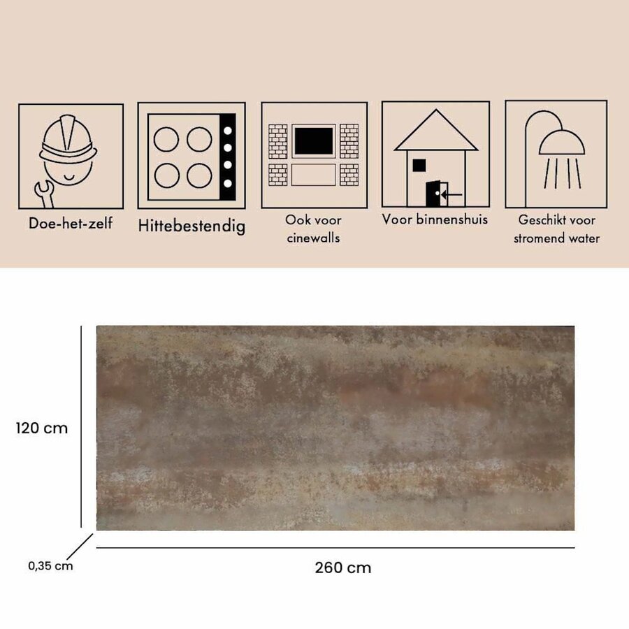 Wandpaneel Isodeco SPC Marmer Plaat 120x260 cm Dijon Roest Bruin (Prijs Per Plaat)