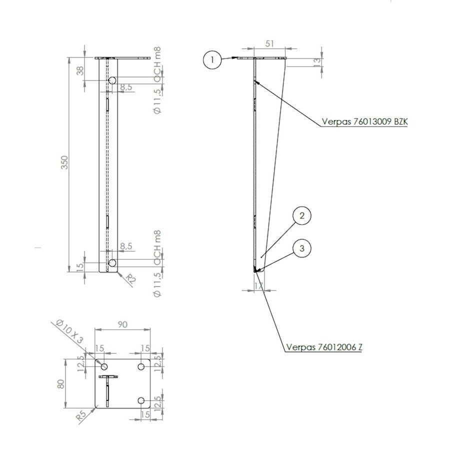 Steunenset Gecoat tbv Palermo 60 cm Zwart
