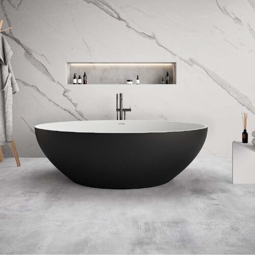 Ligbad Vrijstaand Ideavit Solidellipse 180x88x55 cm Solid Surface Mat Zwart 