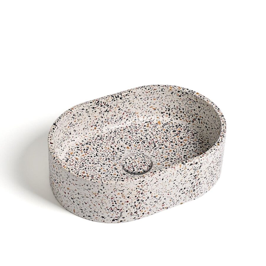 Waskom Ideavit Idea.Rock-E5 40x28x12 cm Ovaal Beton Terrazzo Wit