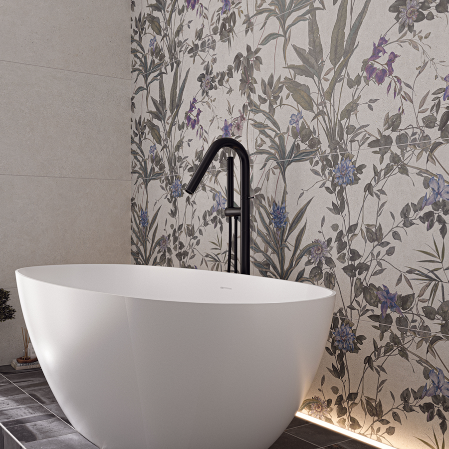 Wandtegel Cifre Ceramica Borneo 60x120 cm Betonlook Mat Wit Met Bloemen (Prijs per M2)