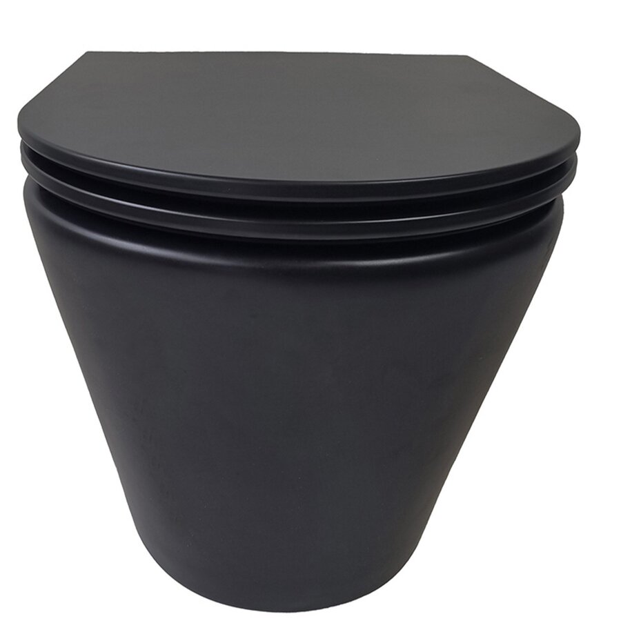 Rimless Wandcloset BWS Astev Flush Mat Zwart Met Flatline Toiletzitting Softclose En Quick Release Mat Zwart