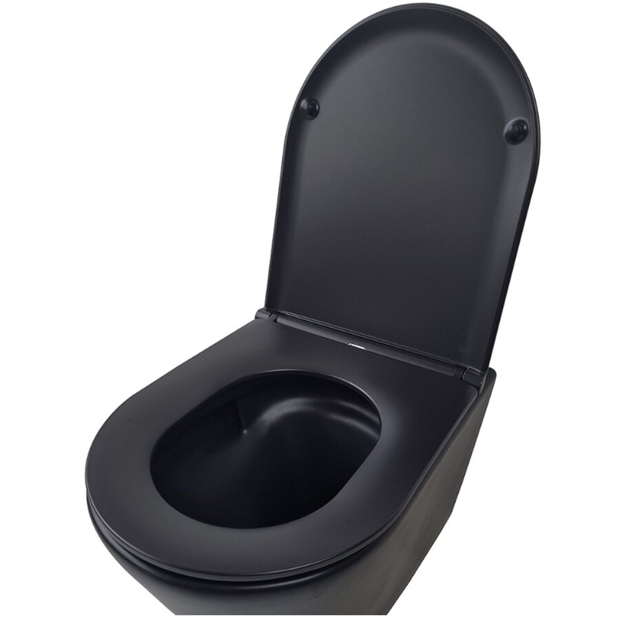 Rimless Wandcloset BWS Astev Flush Mat Zwart Met Flatline Toiletzitting Softclose En Quick Release Mat Zwart