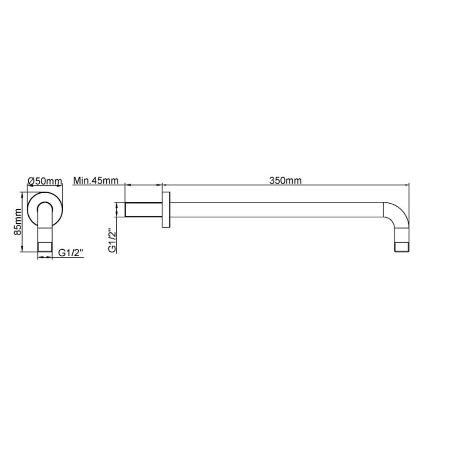 Douchearm Rond Gebogen BWS Karsten Met Muurbevestiging 35 cm Geborsteld Brons Koper