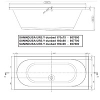 Badpaneel 180 cm toebehoren Ligbad Sanindusa Urb.y 180x80 cm Acryl Wit