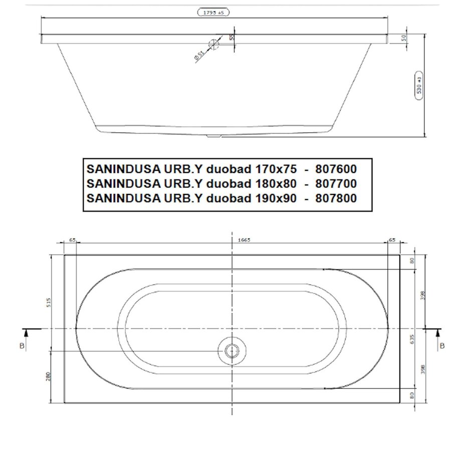 Badpaneel 180 cm toebehoren Ligbad Sanindusa Urb.y 180x80 cm Acryl Wit