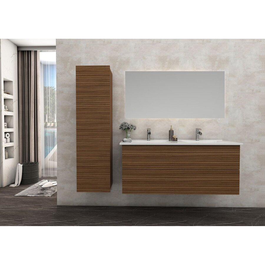 Onderkast BWS Elite 120x45x50 cm Met Horizontaal Reliëf Walnoot