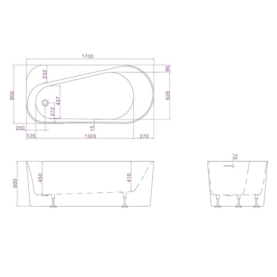 Ligbad Ideavit Viva Vrijstaand Arcryl 170x80x60cm Mat Wit