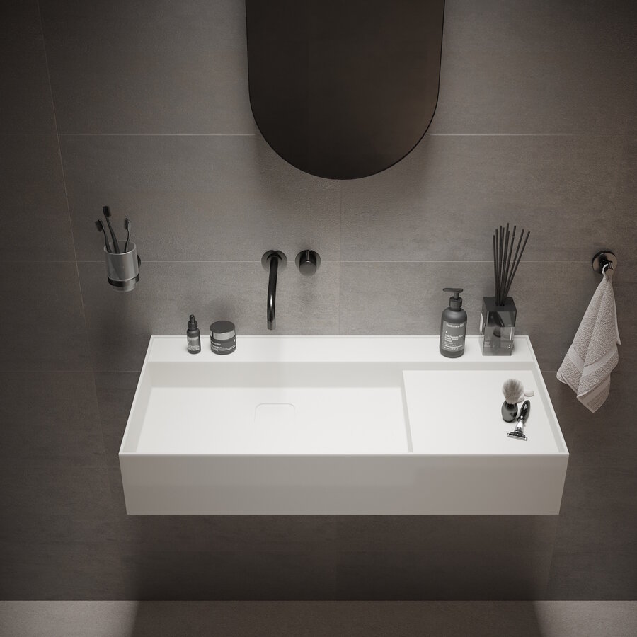 Wastafel Ideavit Solidbliss 90x45x16 cm Solid Surface 1 Plateau Mat Wit