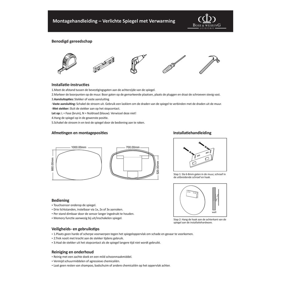 Badkamerspiegel BWS Torea 120x70cm Horizontaal LED