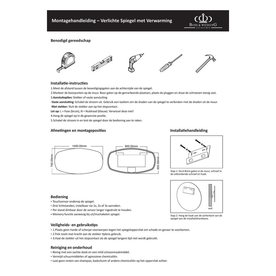 Badkamerspiegel BWS Torea 140x74cm Horizontaal LED