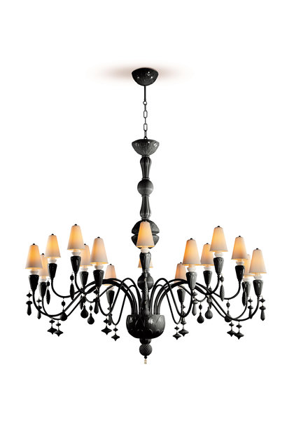Ivy and Seed 16 lights chandelier. Large flat model. Absolute black