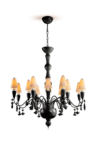 Ivy and Seed 16 Lights Chandelier. Medium Flat Model. Absolute Black