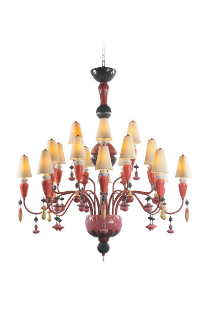 Ivy and Seed 20 Lights Chandelier. Medium Model. Red Coral