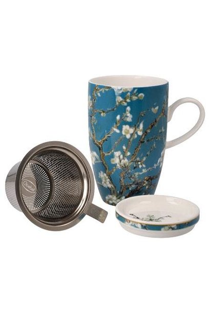 Vincent van Gogh - Almond Tree Blue  tea cup with lid and strainer