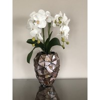 Schelpenvaas klein met orchideeën - bruin 17x24 cm
