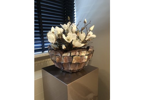 Schelpenvaas bowl - bruin 40x24 cm met magnolia's