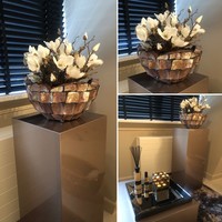 Schelpenvaas bowl - bruin 40x24 cm met magnolia's