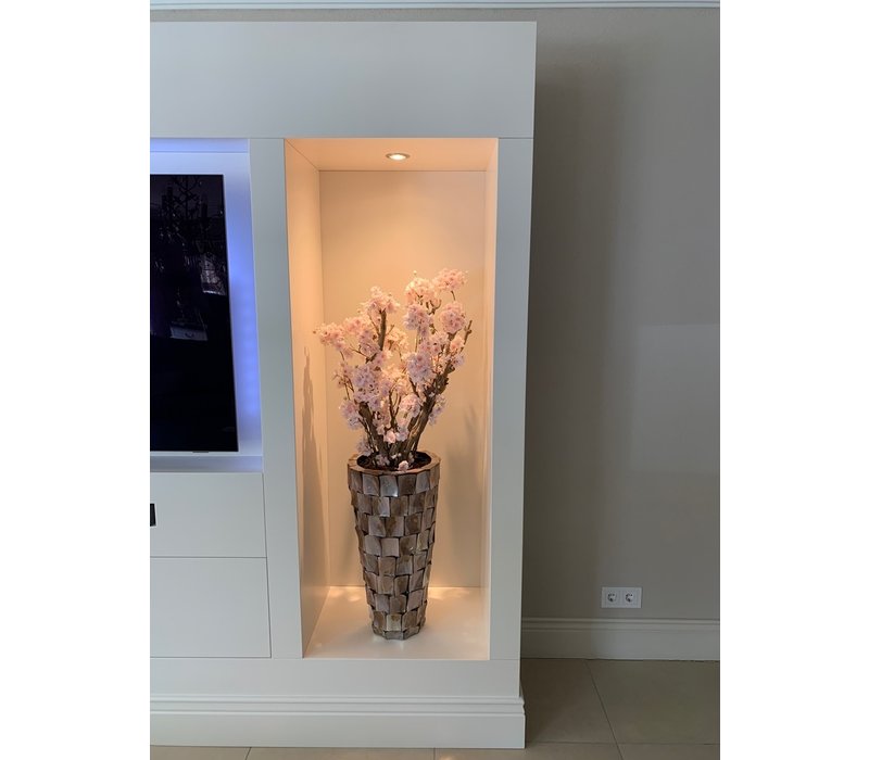 Schelpenvaas hoog - bruin 65 cm met  bloesems