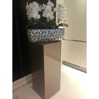 Schelpenvaas breed  met orchideëen- zilver 60 cm