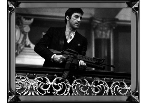 Spiegellijst Scarface with machinegun horizontaal - zilver 50x60