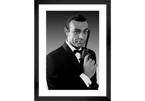 Fotolijst zwart frame - Sean Connery met pistool - 43 x 53 cm