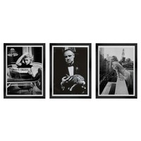 Set 3 zwarte frame fotolijsten 63 x 83 cm met posters