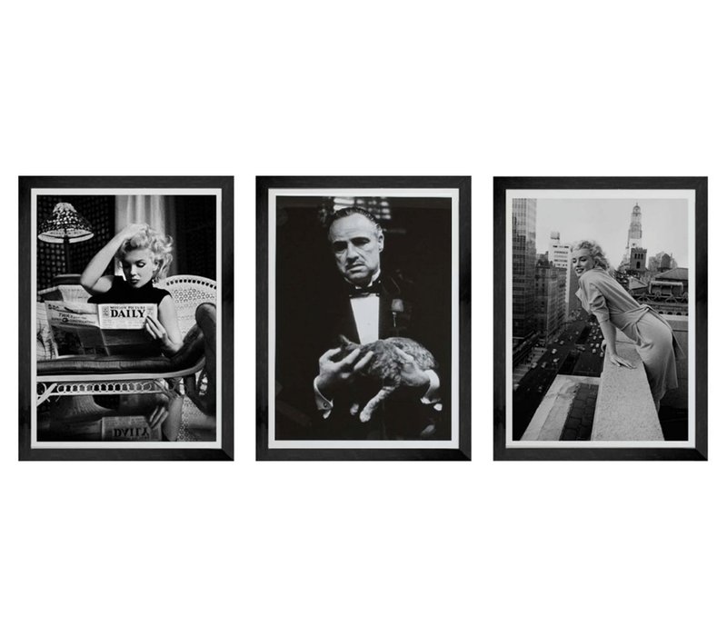 Set 3 zwarte frame fotolijsten 63 x 83 cm met posters