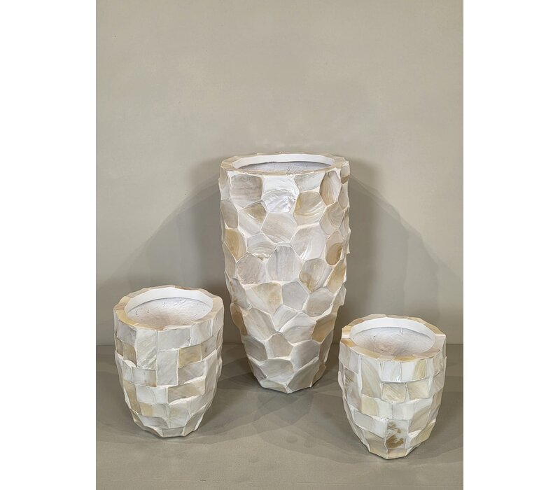 Schelpenvaas hoog 45 cm - wit