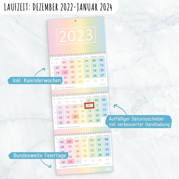 Häfft-Verlag Drei-Monatskalender 2023 Wand-Kalender 12 Monate [Rainbow]