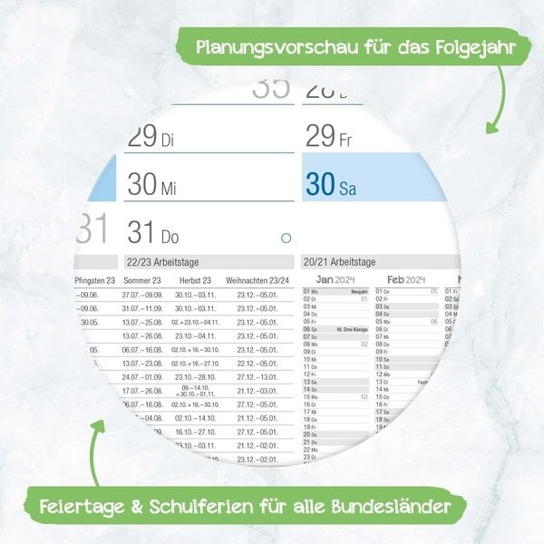 Häfft-Verlag Wandkalender 2023 A1+ [Blau-Grün] 89cm x 63cm gefalzt mit Extra A4-Übersicht Eurolochung