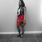 Vintage jeans giletje met roze Dashiki