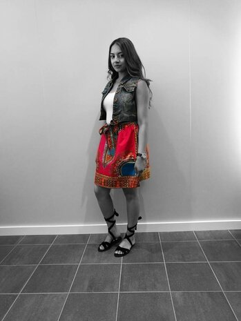 Vintage jeans giletje met roze Dashiki Vintage jeans giletje met roze Dashiki