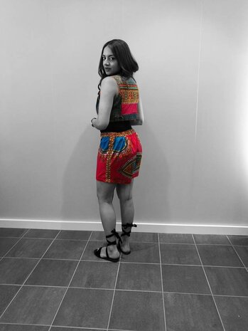 Vintage jeans giletje met roze Dashiki Vintage jeans giletje met roze Dashiki