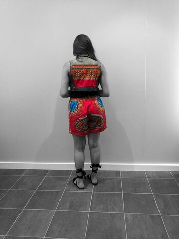 Vintage jeans giletje met roze Dashiki Vintage jeans giletje met roze Dashiki