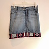 Vintage jeans rokje met Ankara rood wit blauw