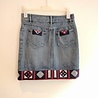 Vintage jeans rokje met Ankara rood wit blauw