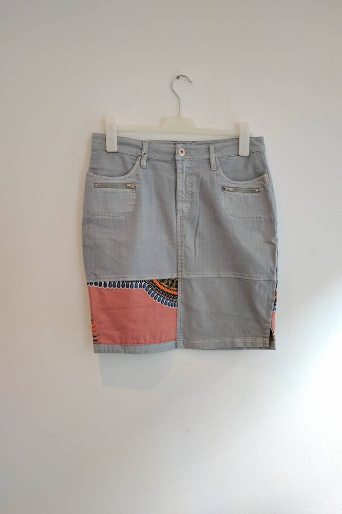 Vintage jeans rokje grijs met Dashiki
