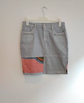 Vintage jeans rokje grijs met Dashiki