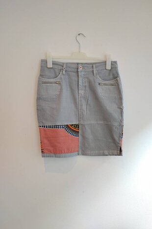 Vintage jeans rokje grijs met Dashiki