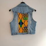 Vintage jeans giletje met gele Ankara