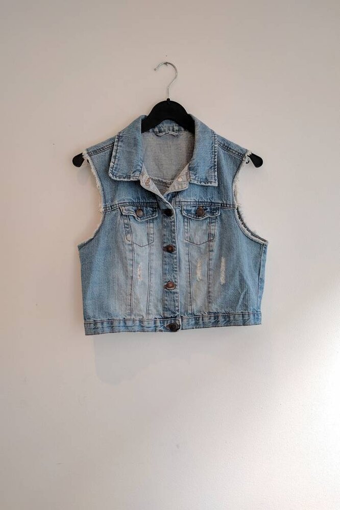 Vintage jeans giletje met gele Ankara