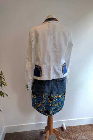 Vintage jeans rokje met blauwe Ankara