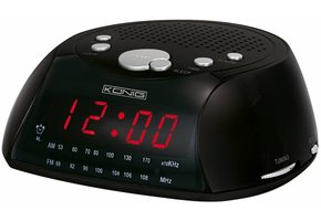 Konig Red LED AM/FM Wekkerradio Black met Speaker