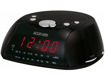 Konig Red LED AM/FM Wekkerradio Black met Speaker