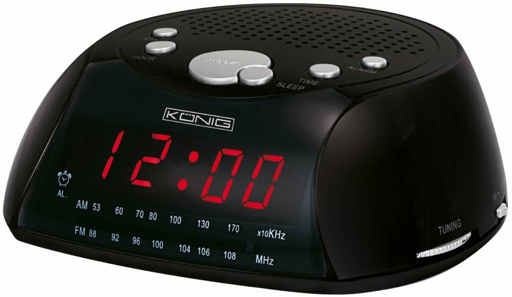 Konig Red LED AM/FM Wekkerradio Black met Speaker