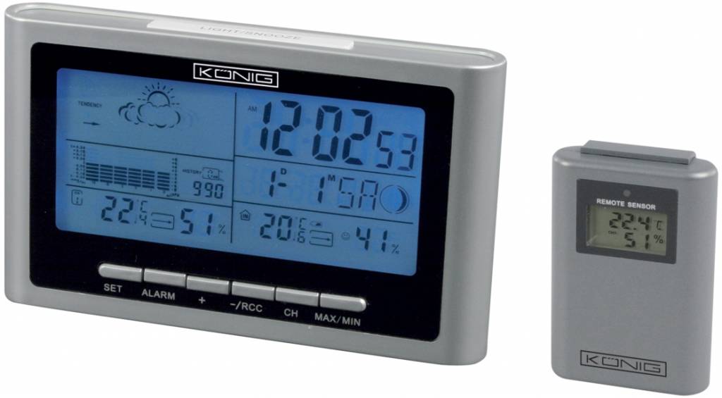 Konig Blue LED Backlight Weerstation Silver