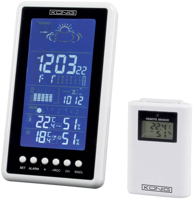 Konig Blue LED Backlight Draadloze Weerstation White