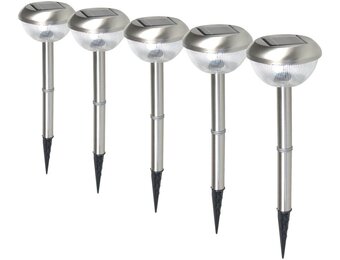 Ranex Lucera Solar LED Tuinlamp op Spies 5 Set Geborsteld RVS