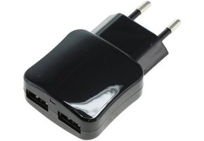 Blue LED USB-oplader 2-poorts 2.1A - Black